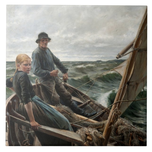 Fisherman and Daughter at Sea (by Albert Edelfelt) Ceramic Tile (Front)