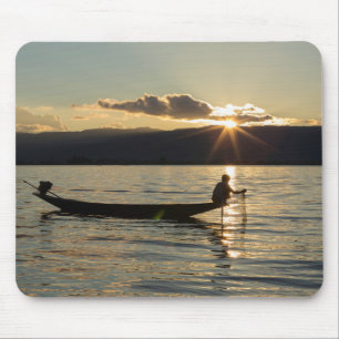Fisherman At Sunset Mouse Pad