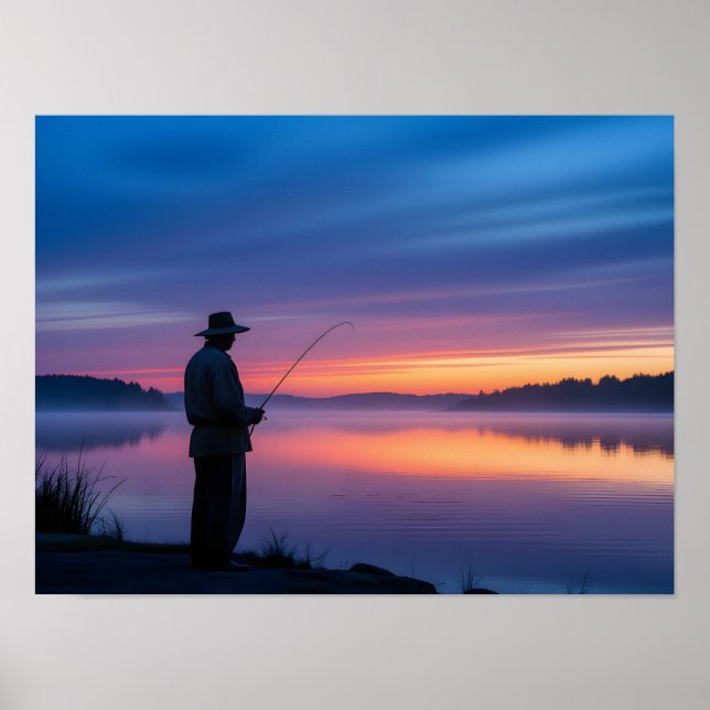 Fisherman at Sunset Poster (Front)