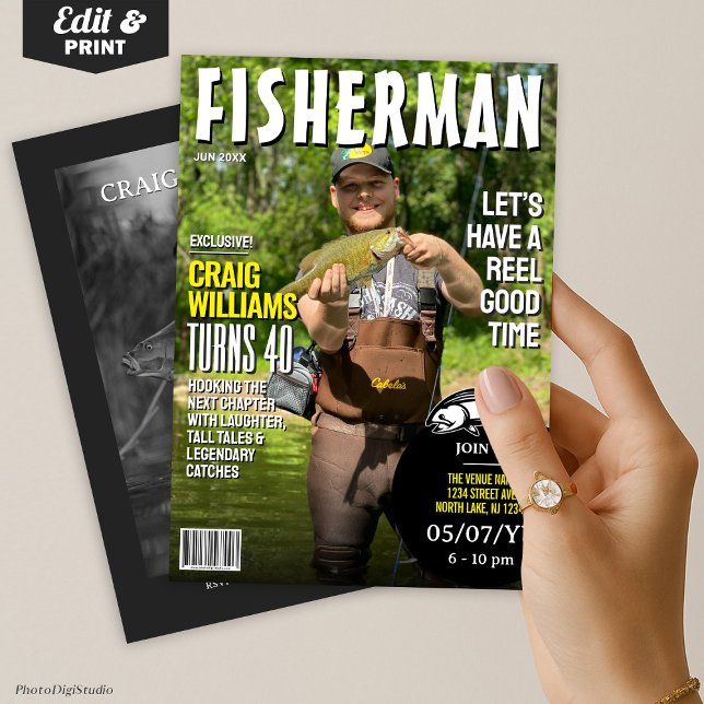 Fisherman Birthday Invite, Fishing Magazine Invitation (Fisherman Birthday Invite, Fishing Magazine Invitation)