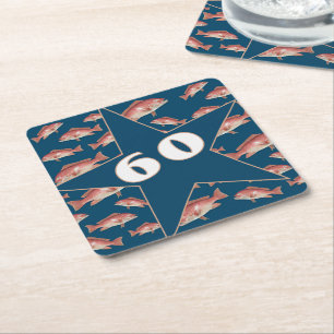 Fisherman Birthday Party Red Snapper Square Paper Coaster