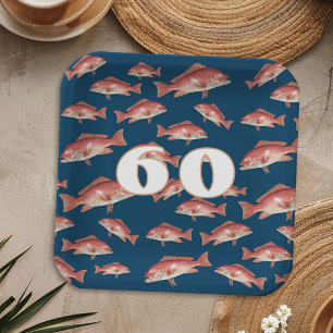 Fisherman Birthday Red Snapper Pattern Paper Plate