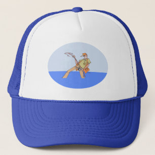 Fisherman blue and white trucker hat