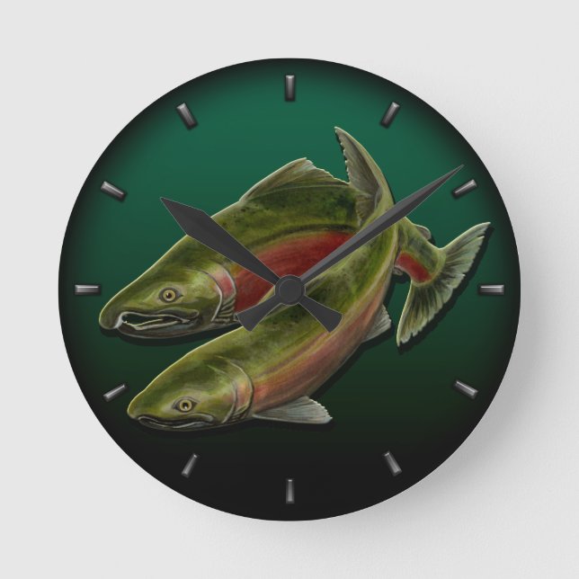 Fisherman Clock Coho Salmon Fish Wall Clocks Gifts (Front)