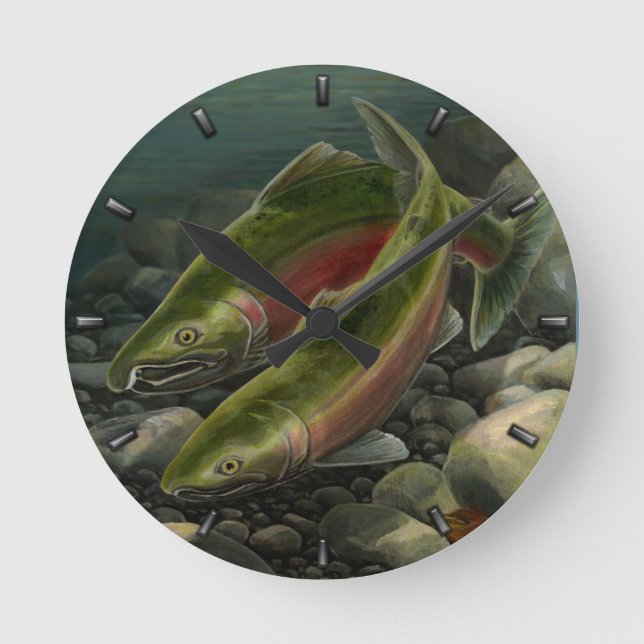 Fisherman Clock Coho Salmon Fish Wall Clocks Gifts (Front)