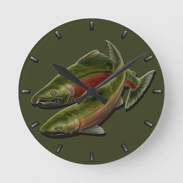 Fisherman Clock Coho Salmon Fish Wall Clocks Gifts (Front)
