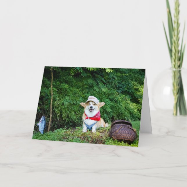 Fisherman Corgi blank greeting Card (Front)