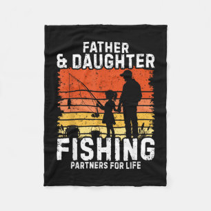 Fisherman dad and daughter fishing partners for fleece blanket