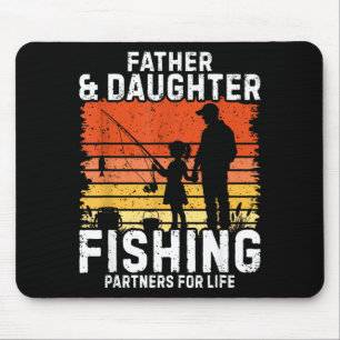 Fisherman dad and daughter fishing partners for mouse pad
