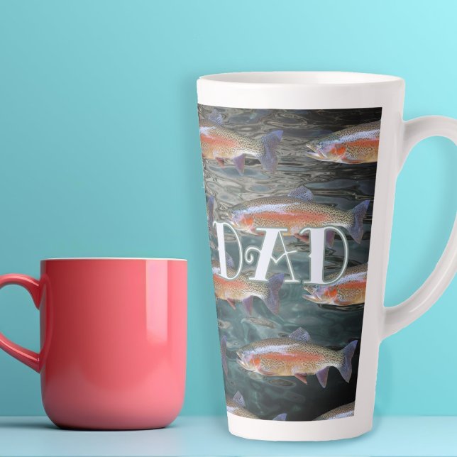 Fisherman Dad Rainbow Trout Pattern Latte Mug (Creator Uploaded)