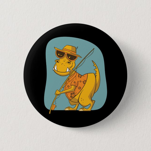 Fisherman Dinosaur  6 Cm Round Badge (Front)