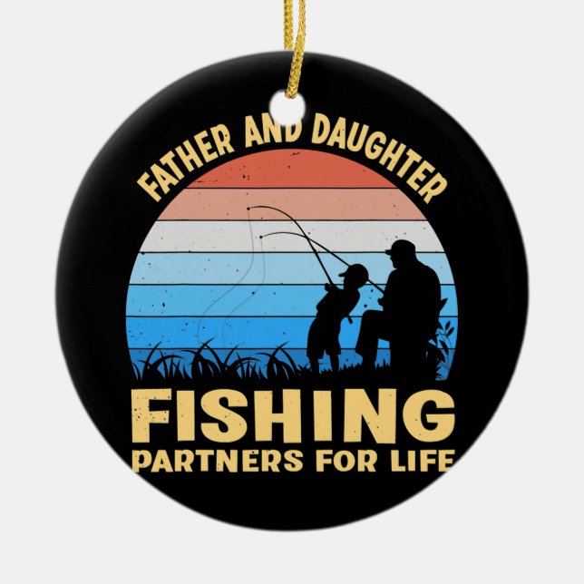 Fisherman Father and Daughter Fishing Partners Ceramic Ornament (Front)