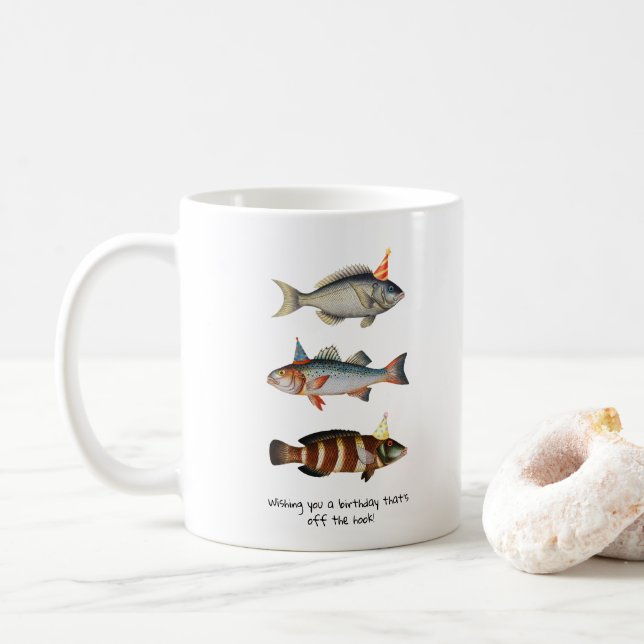 Fisherman Fish Hat Fun Birthday Coffee Mug (With Donut)