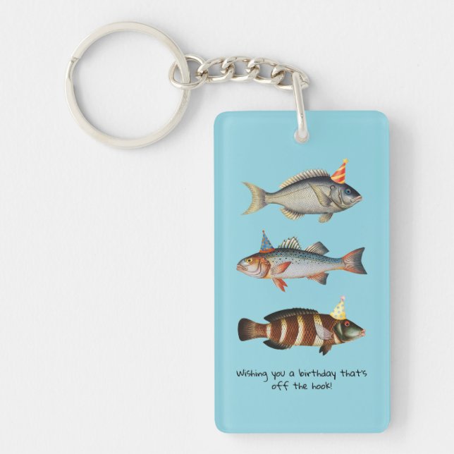 Fisherman Fish Hat Fun Birthday Key Ring (Front)