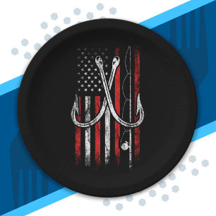 Fisherman - Fishing - American Flag - Fishing Paper Plate