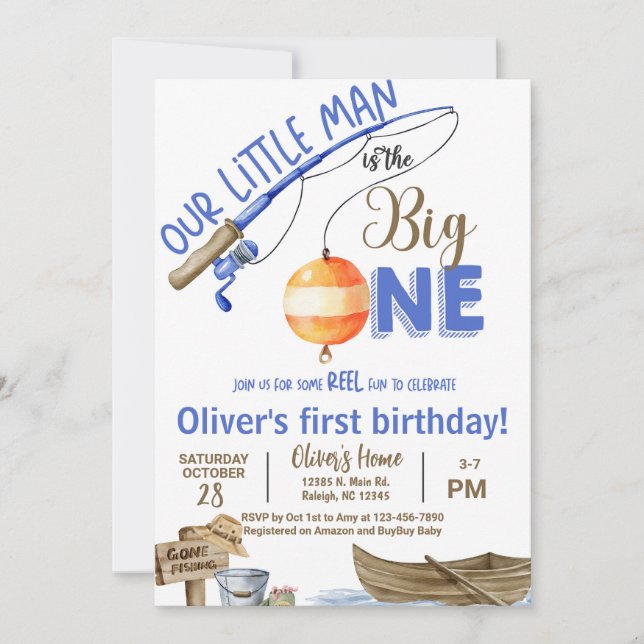 Fisherman / fishing boy 1st birthday invitation. invitation (Front)