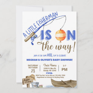 Fisherman / fishing boy reel fun baby shower. invitation