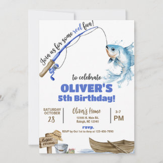 Fisherman / fishing boy reel fun birthday invite. invitation