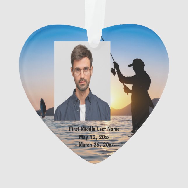 Fisherman Fishing Dated Photo Custom Ornament (Back)