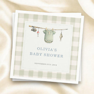 Fisherman Fishing Gingham Baby Shower Party Napkin