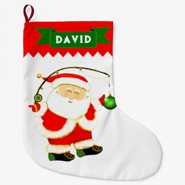 Fisherman Fishing Large Christmas Stocking (Front)