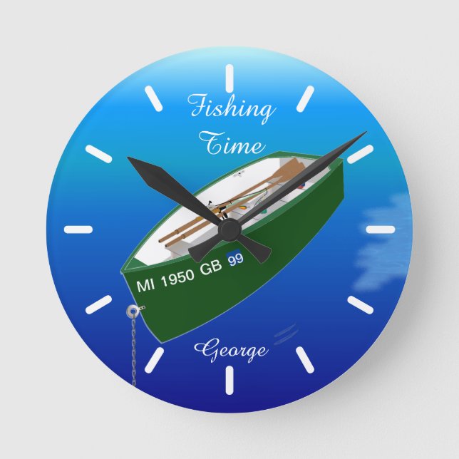 Fisherman Fishing Row Boat Rod Personalised Wall Round Clock (Front)