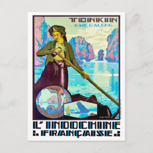 Fisherman from Tonkin, red river, vintage travel Postcard