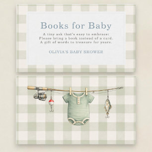 Fisherman Gingham Books for Baby Shower Enclosure Card