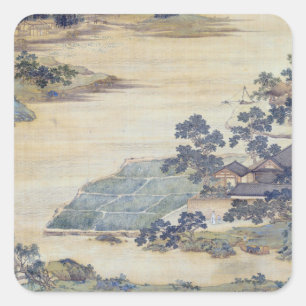 Fisherman Hermit Qiu Ying ancient China painting s Square Sticker