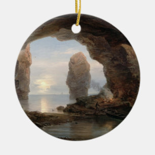 Fisherman in a Grotto, Helgoland, 1850 (oil on can Ceramic Tree Decoration