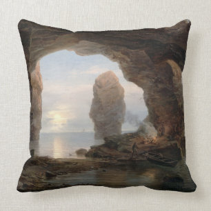 Fisherman in a Grotto, Helgoland, 1850 (oil on can Cushion