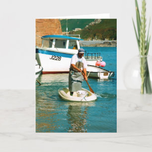 Fisherman in Bonne Nuit harbour Jersey Holiday Card
