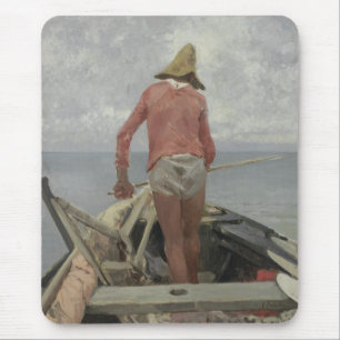 Fisherman in His Boat (by Vincenzo Caprile) Mouse Pad