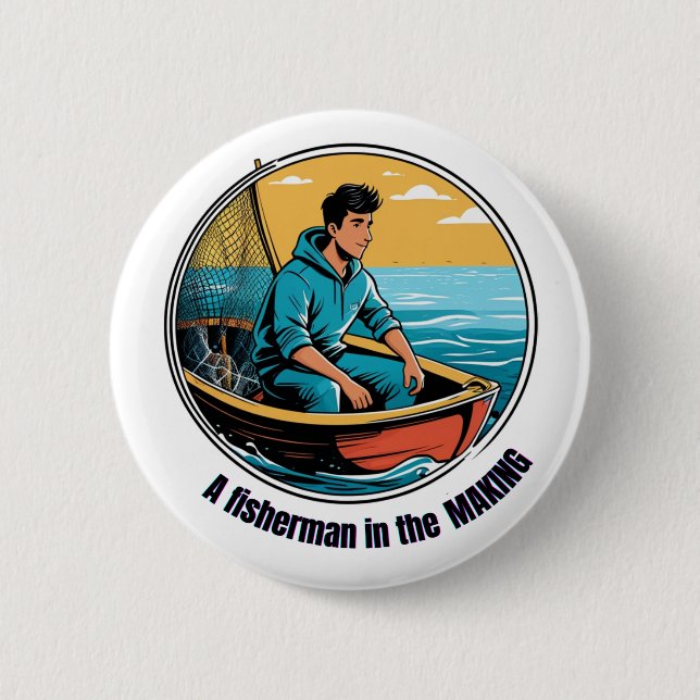 Fisherman in the making 6 cm round badge (Front)