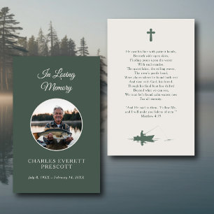 Fisherman Memorial Funeral Photo Prayer Green Business Card