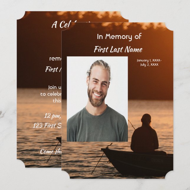 Fisherman Memorial Keepsake Customise Invitation (Front/Back)