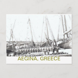 FISHERMAN ON BOAT WITH JARS~AEGINA, GREECE POSTCAR POSTCARD