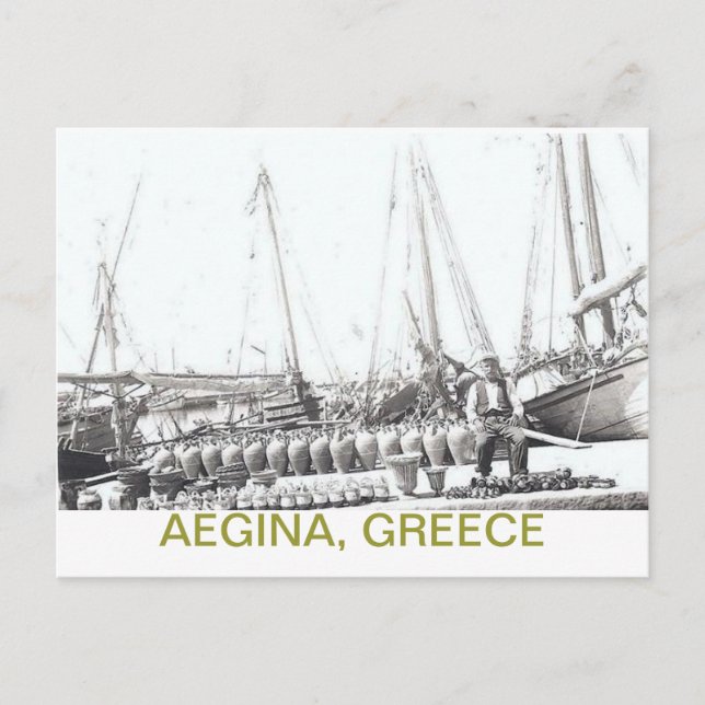 FISHERMAN ON BOAT WITH JARS~AEGINA, GREECE POSTCAR POSTCARD (Front)