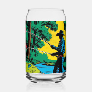 Fisherman on Riverbank  Beer Can Can Glass