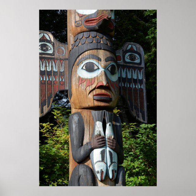Fisherman On Totem Pole, Alaska Poster (Front)