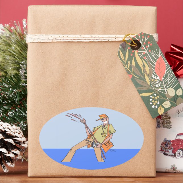 Fisherman oval large stickers (Holiday)