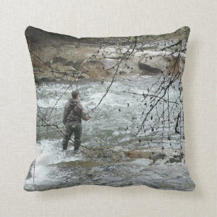 Fisherman River Steelhead Trout Fly Fishing Rapids Cushion