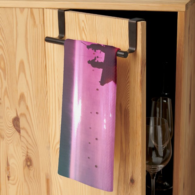 Fisherman Scene Red Tea Towel (Thirds Fold)