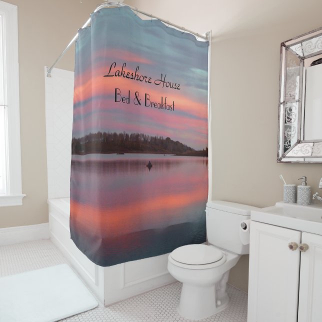 Fisherman Sunset Personalised Lake Shower Curtain (In Situ)