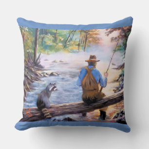 Fisherman tosses a line Throw Pillow