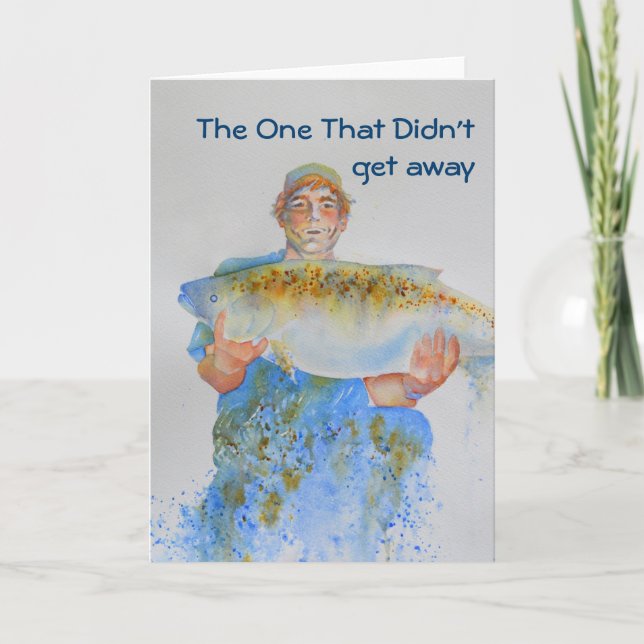 Fisherman watercolor painting fishing gift for him card (Front)