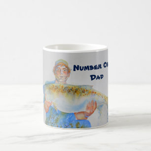 Fisherman watercolor painting fishing gift for him coffee mug