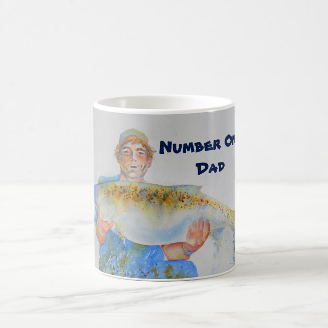Fisherman watercolor painting fishing gift for him coffee mug (Center)