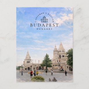 Fisherman's Bastion   Budapest Hungary Watercolor Holiday Postcard