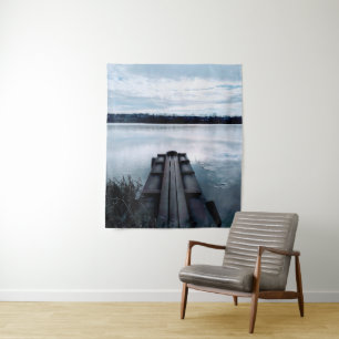 Fisherman's bridge of the Dnieper river with reeds Tapestry